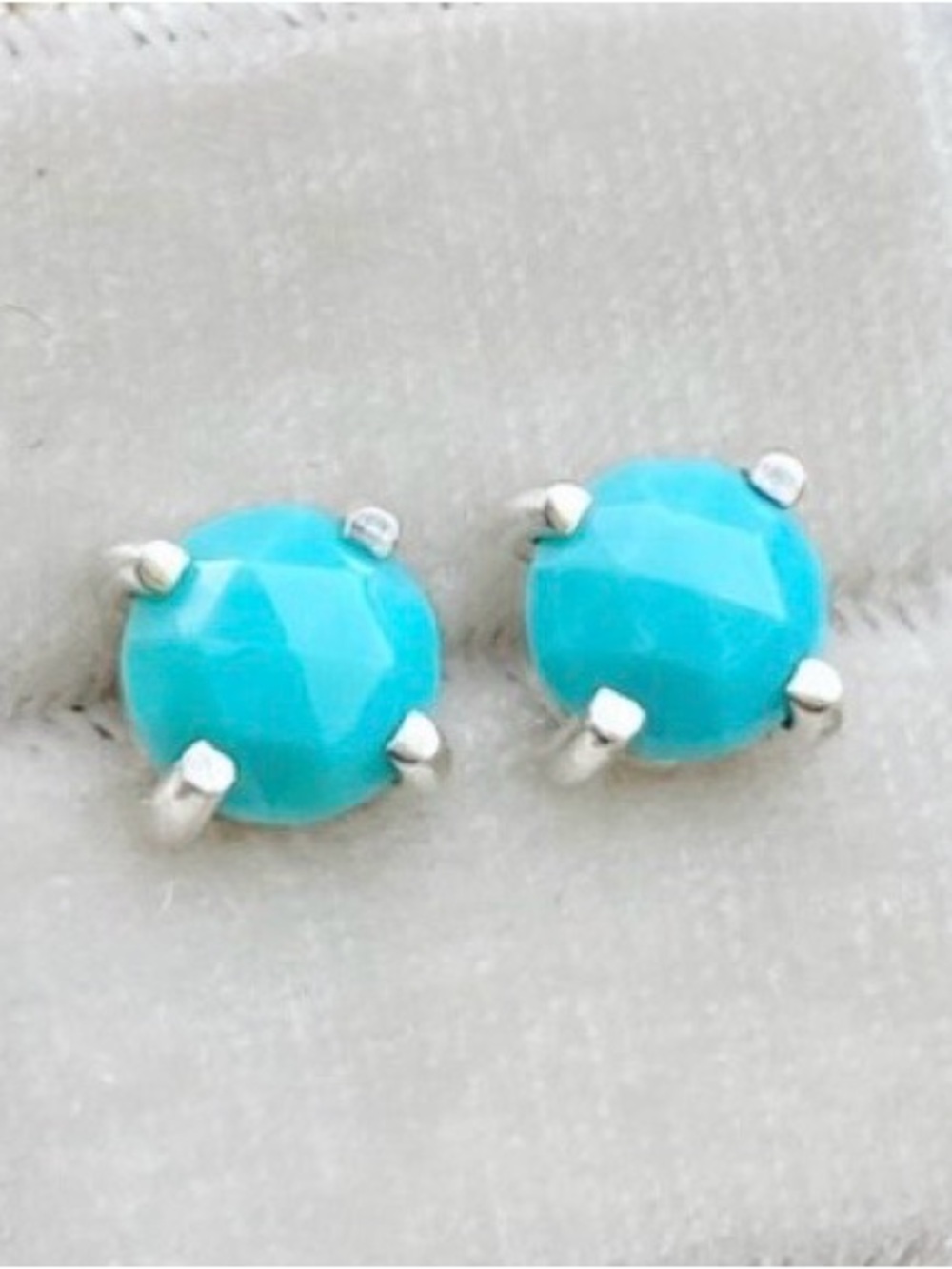 Rose Cut 6MM Turquoise Round Faceted & Solid 925 Sterling Silver Stud Earrings